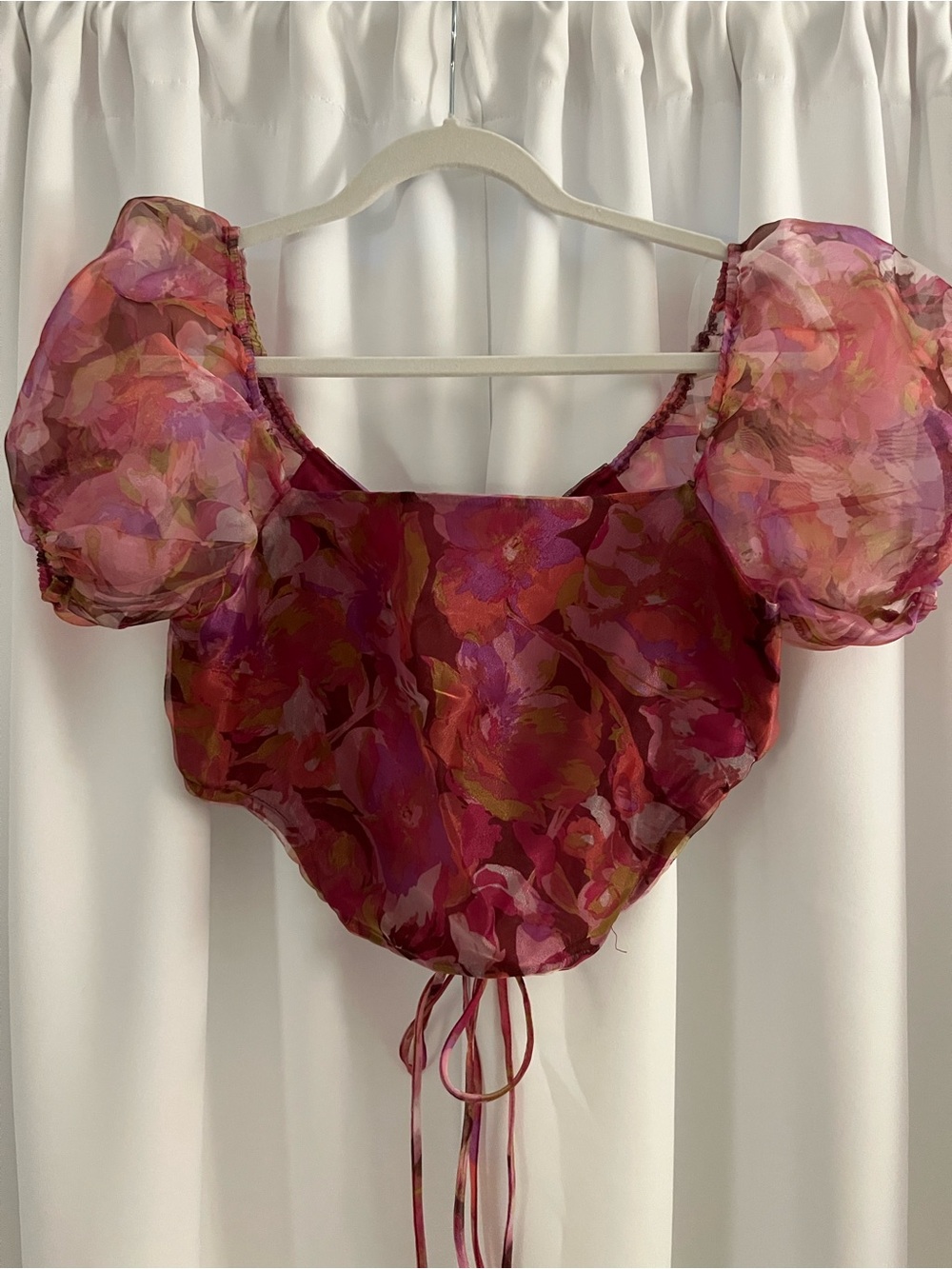 Women's Floral Puff Sleeve Crop Top